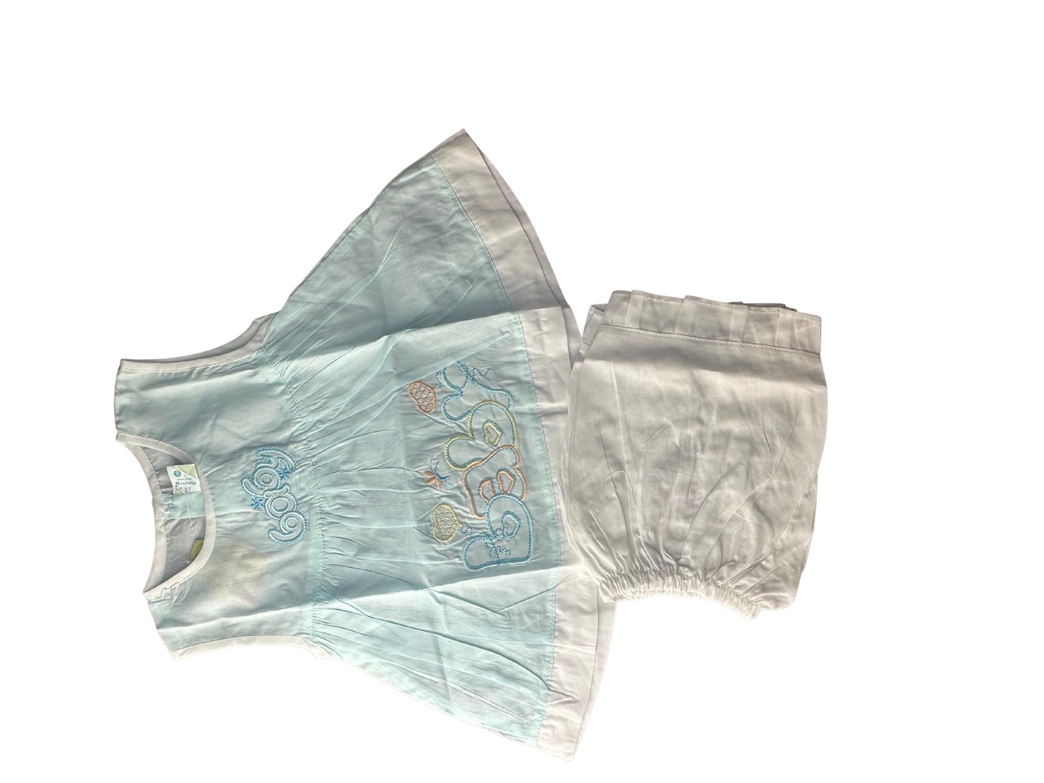 Baby Girl Light Blue Embroidered Frock & Bloomer Set
