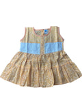 Baby Girl Golden Floral Tiered Dress with Blue Panel